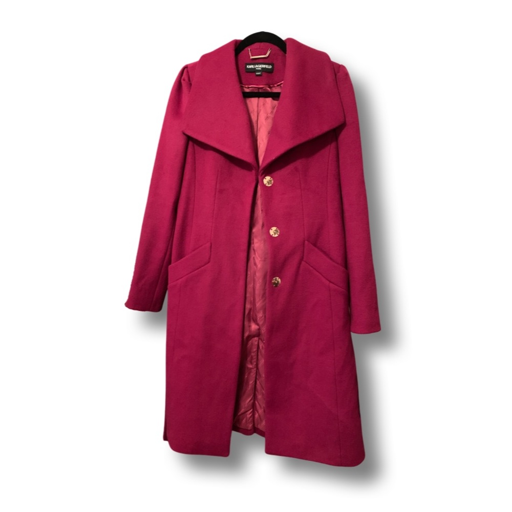Karl Lagerfeld Magenta Wool Coat NWT